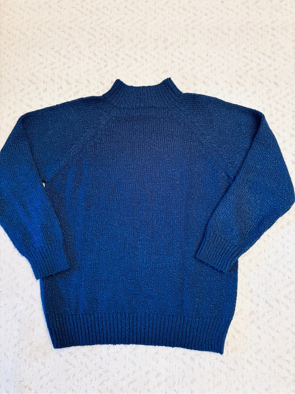 Vintage Blue Rough Cable Knit Sweater Size M Mock Neck With Faux Pearl Buttons - Picture 3 of 9